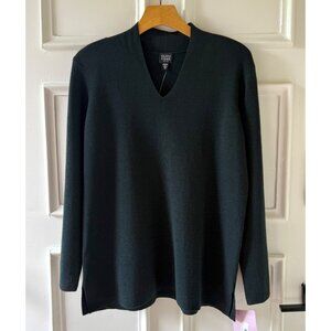 Eileen Fisher Womens Wool Sweater Size Petite Large Rainforest Green V Neck